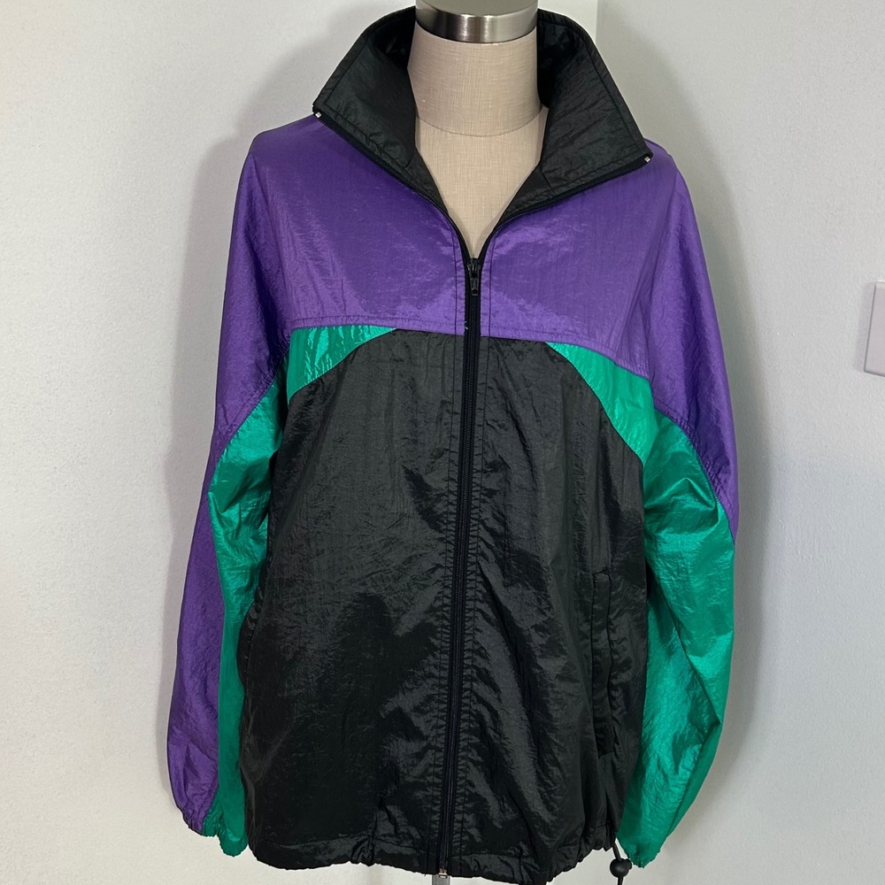 Vintage 90s USA‎ Olympics Nylon Windbreaker Jacket Purple Green Black M Unisex